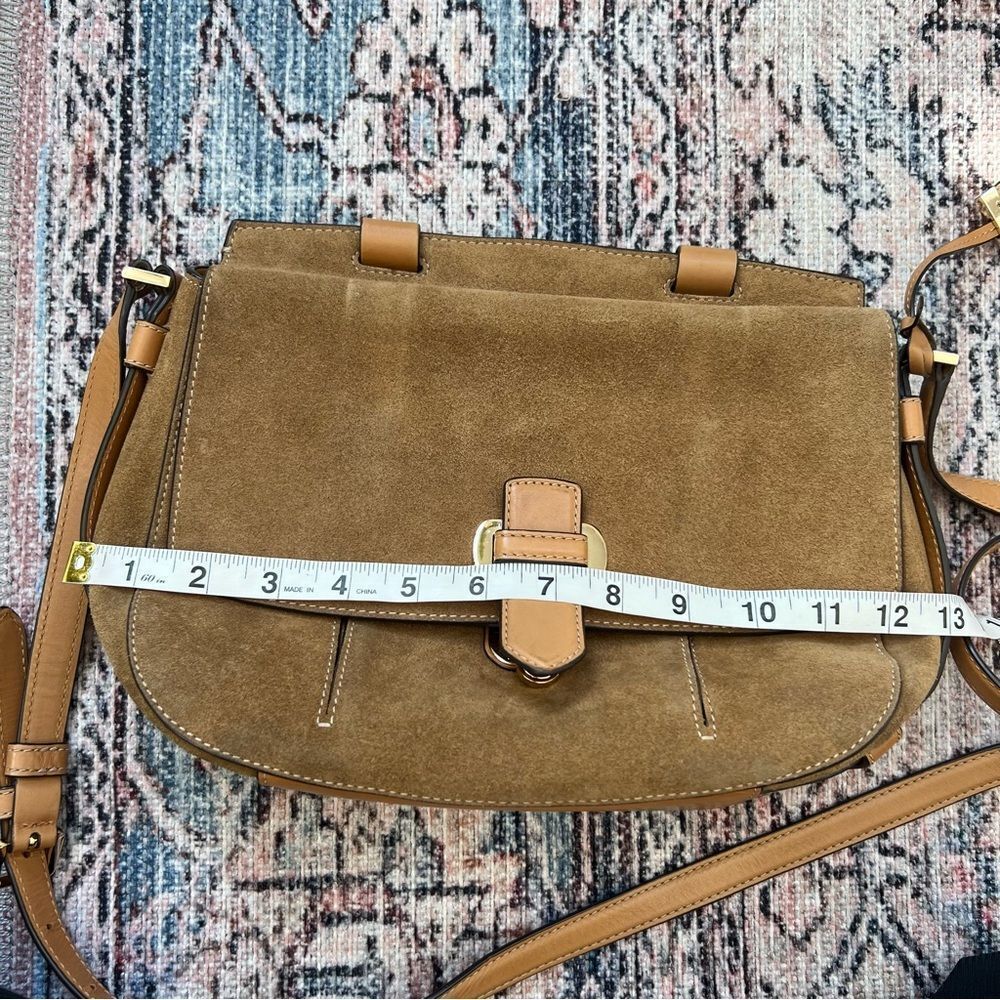 Michael Kors Authentic Romy Medium Suede Crossbody Messenger Bag Tan Leather - Picture 13 of 15